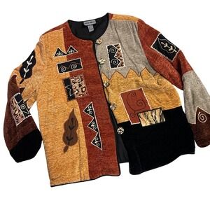 Indigo Moon Patchwork Jacket Cardigan Textured Boho Art to Wear Women's‎ L